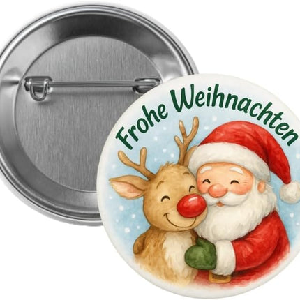 Frohe Weihnachten, Santa und Rentier – Ansteckbutton, Bild 1