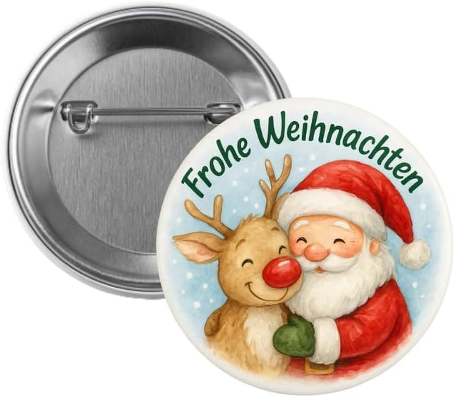 Frohe Weihnachten, Santa und Rentier – Ansteckbutton, Bild 1