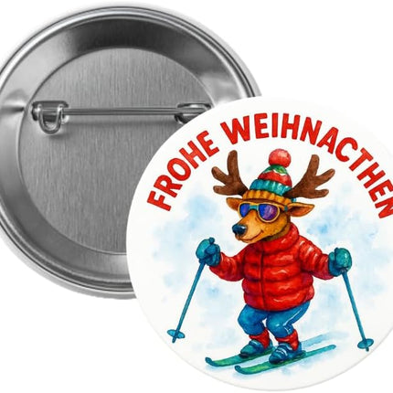 Frohe Weihnachten, Ski-Rentier – Ansteckbutton, Bild 1