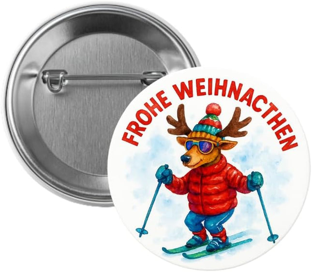 Frohe Weihnachten, Ski-Rentier – Ansteckbutton, Bild 1