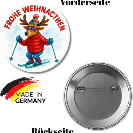 Frohe Weihnachten, Ski-Rentier – Ansteckbutton, Bild 2