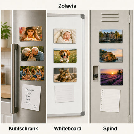 Fotomagnete an Kühlschrank, Whiteboard und Spind